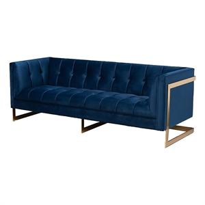 Bowery Hill 17.3&quot Modern Velvet Upholstered Sofa in Royal Blue/Gold