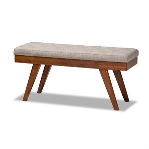 bowery hill mid-century upholstered wood bench in light gray