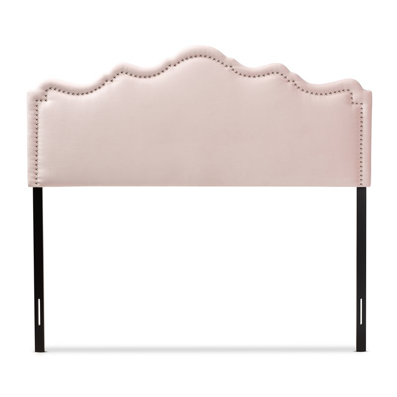 Bowery Hill Contemporary Velvet Queen Headboard in Light Pink