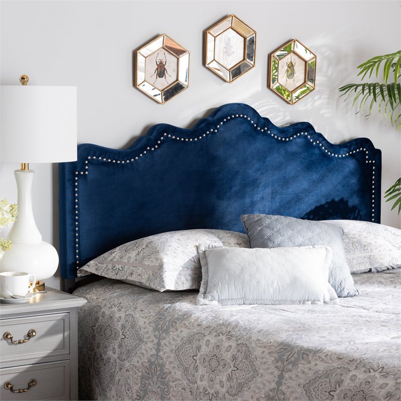 Bowery Hill Contemporary Velvet Queen Headboard in Royal Blue
