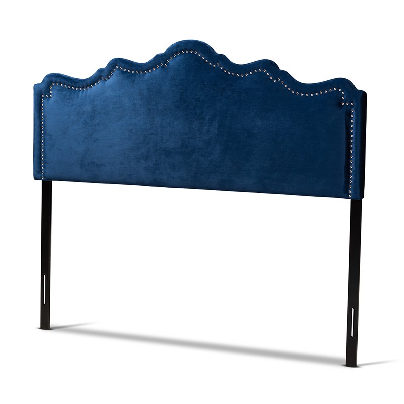 Bowery Hill Contemporary Velvet Queen Headboard in Royal Blue
