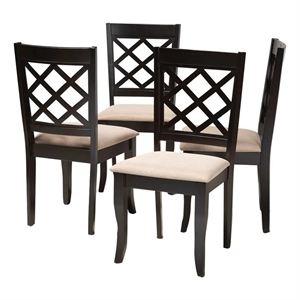 Bowery Hill Oak Wood Espresso/Beige Dining Chair Set of 4 Rectangular Cut-Out Back 37.4&quot Unassembled