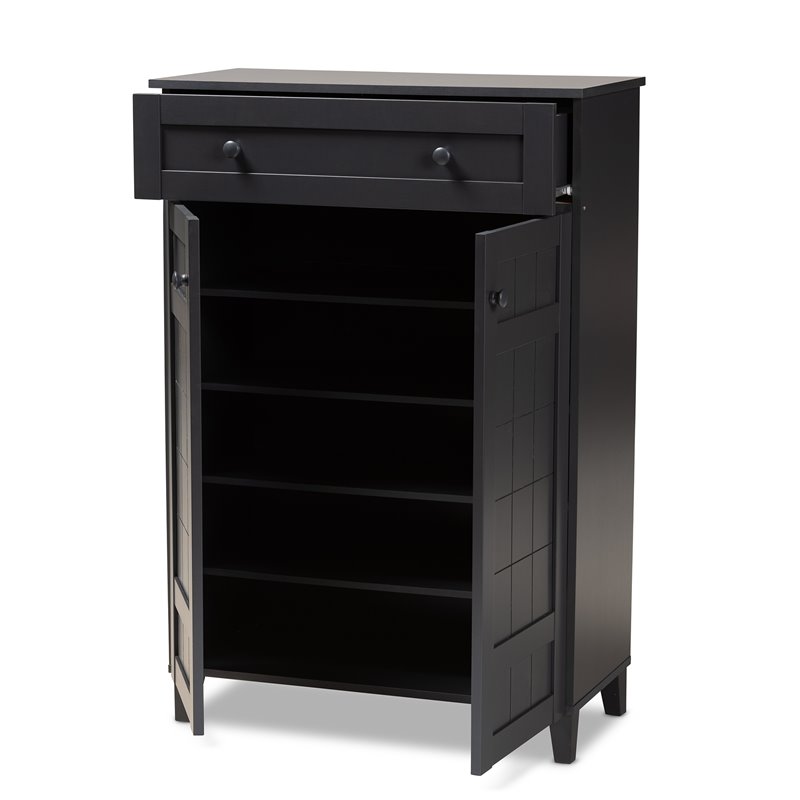 Bowery Hill Wood 5-Shelf and Drawer Shoe Cabinet in Dark Gray