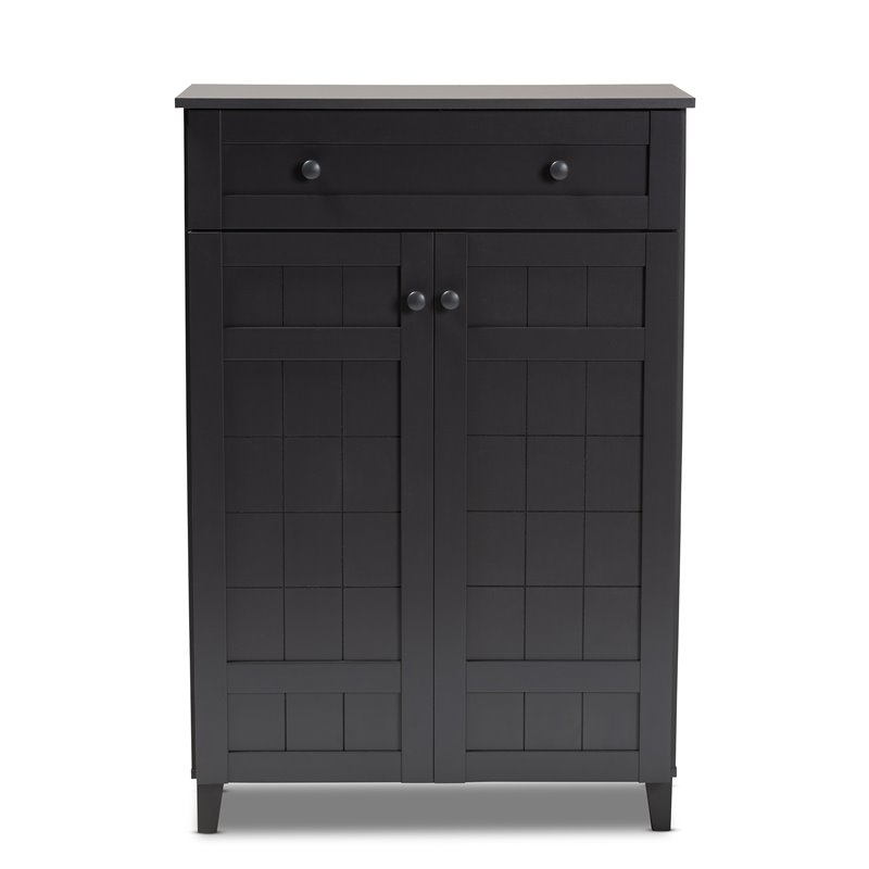 Bowery Hill Wood 5-Shelf and Drawer Shoe Cabinet in Dark Gray