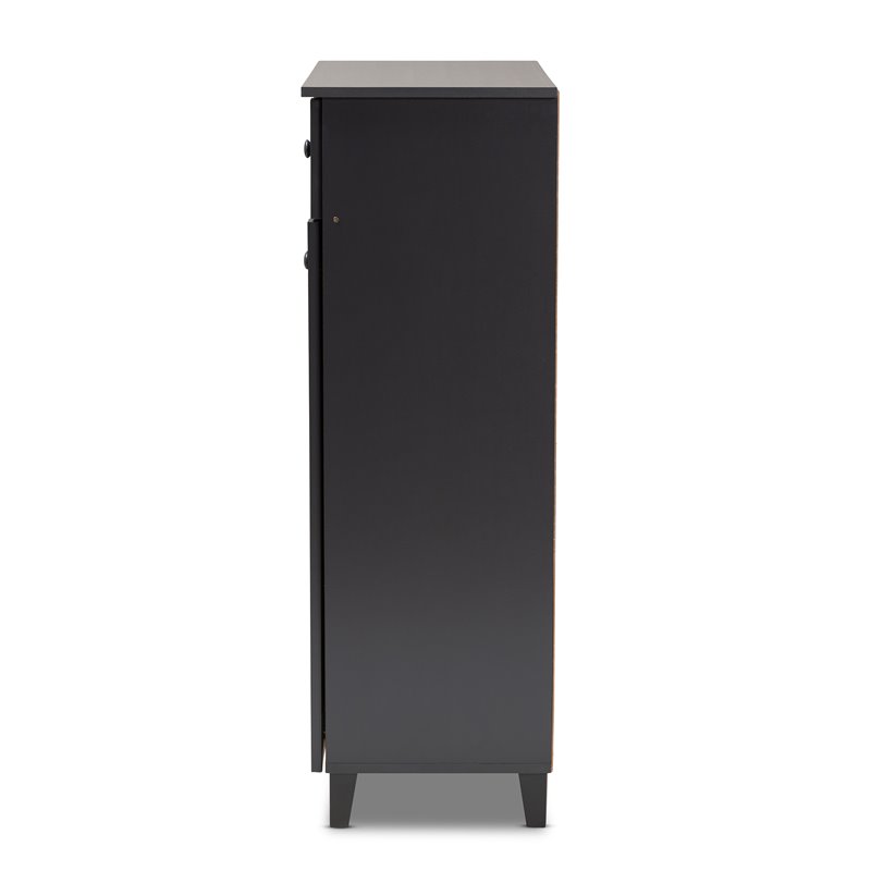 Bowery Hill Wood 5-Shelf and Drawer Shoe Cabinet in Dark Gray