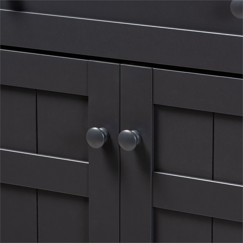 Bowery Hill Wood 5-Shelf and Drawer Shoe Cabinet in Dark Gray