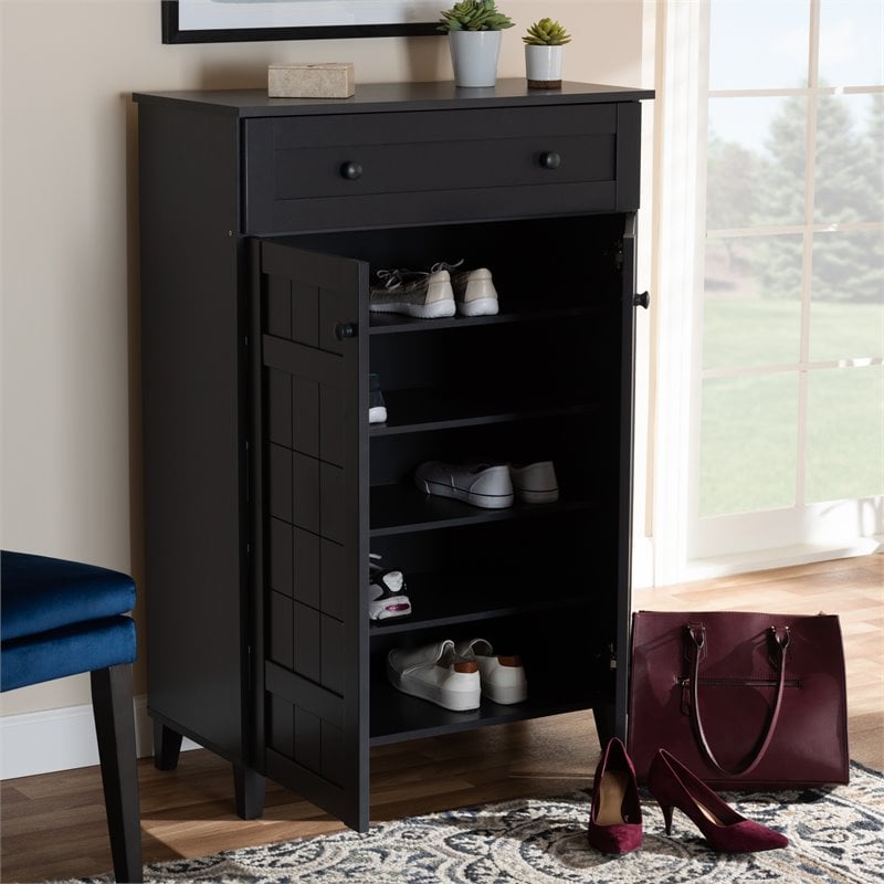 Bowery Hill Wood 5-Shelf and Drawer Shoe Cabinet in Dark Gray