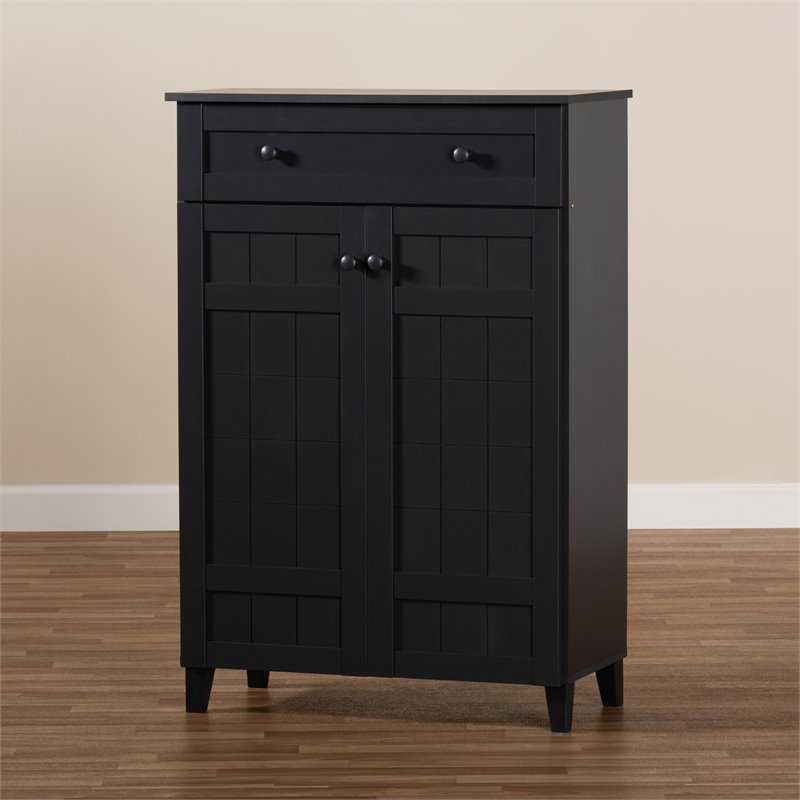 Bowery Hill Wood 5-Shelf and Drawer Shoe Cabinet in Dark Gray