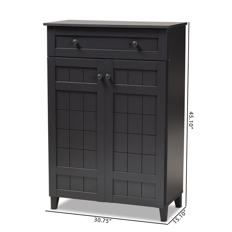 Bowery Hill Wood 5-Shelf and Drawer Shoe Cabinet in Dark Gray