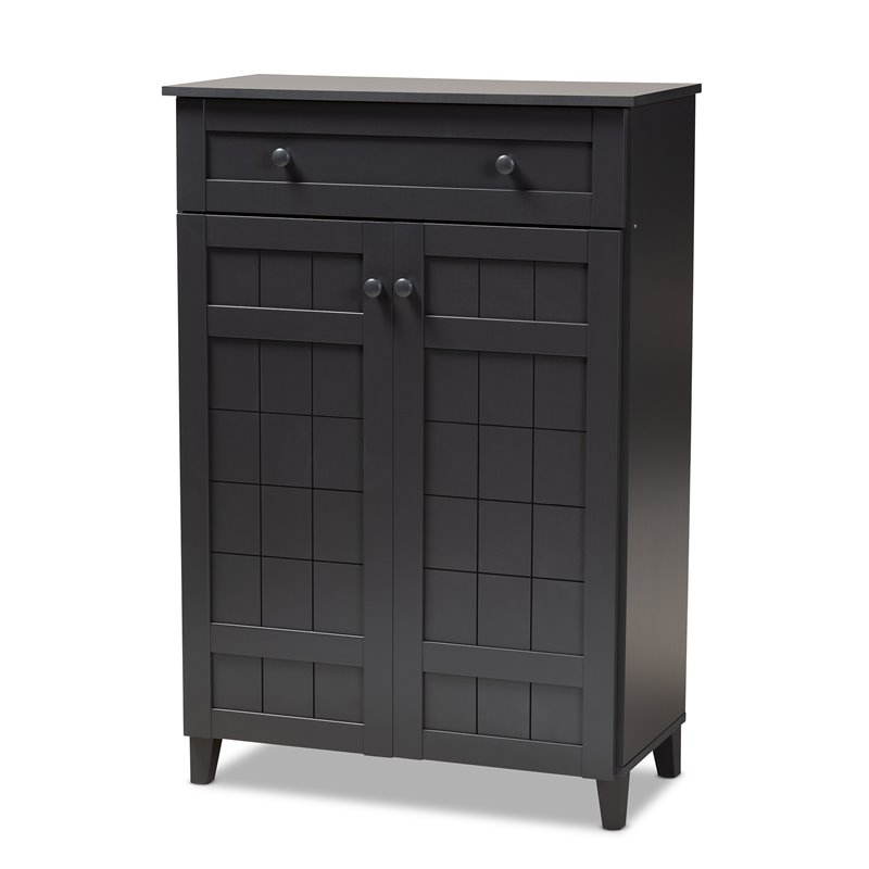 Bowery Hill Wood 5-Shelf and Drawer Shoe Cabinet in Dark Gray