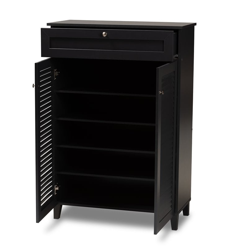 Bowery Hill Wood 5-Shelf and Drawer Shoe Cabinet in Dark Gray