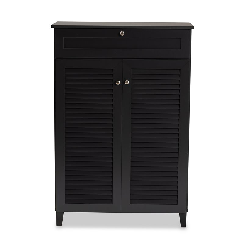 Bowery Hill Wood 5-Shelf and Drawer Shoe Cabinet in Dark Gray