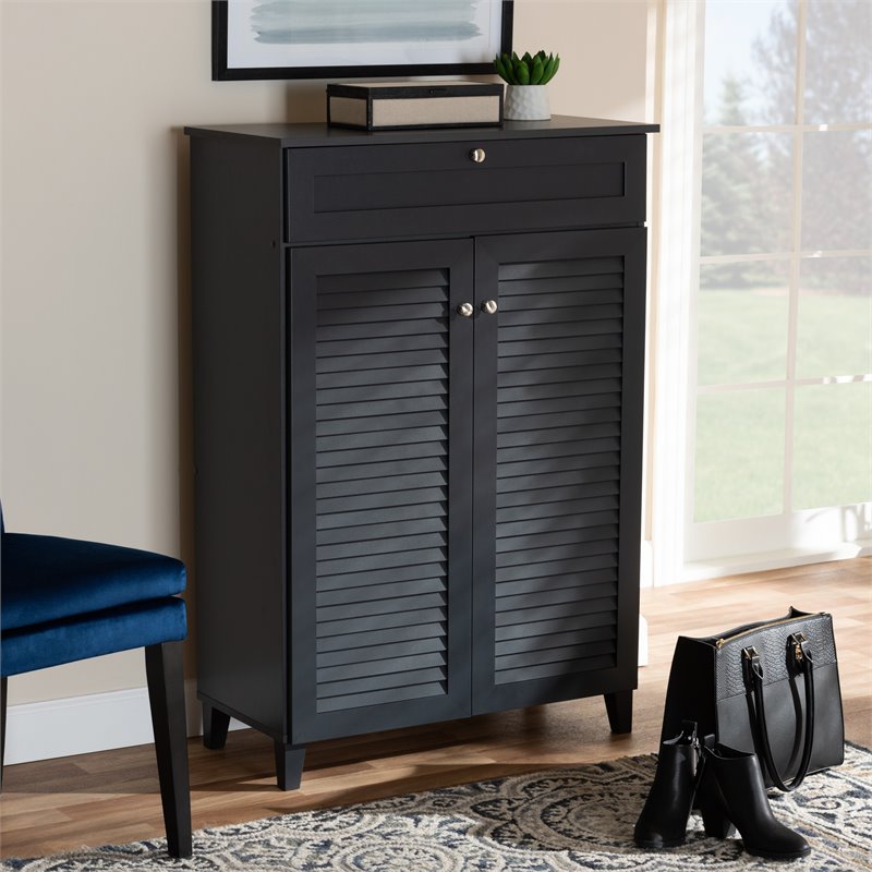Bowery Hill Wood 5-Shelf and Drawer Shoe Cabinet in Dark Gray