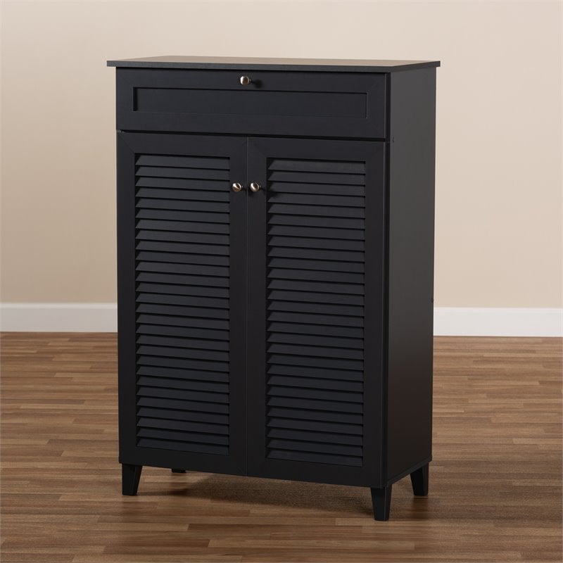 Bowery Hill Wood 5-Shelf and Drawer Shoe Cabinet in Dark Gray