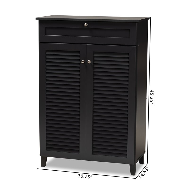 Bowery Hill Wood 5-Shelf and Drawer Shoe Cabinet in Dark Gray