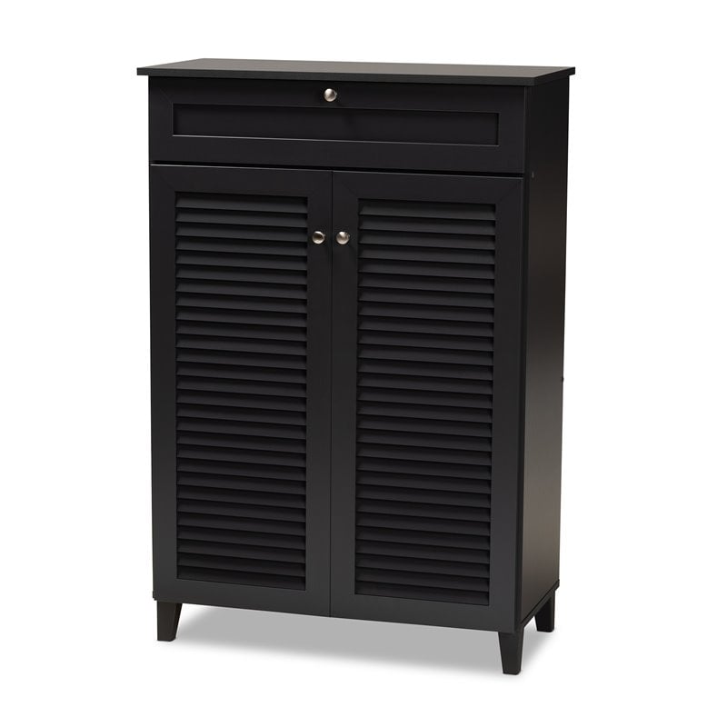 Bowery Hill Wood 5-Shelf and Drawer Shoe Cabinet in Dark Gray