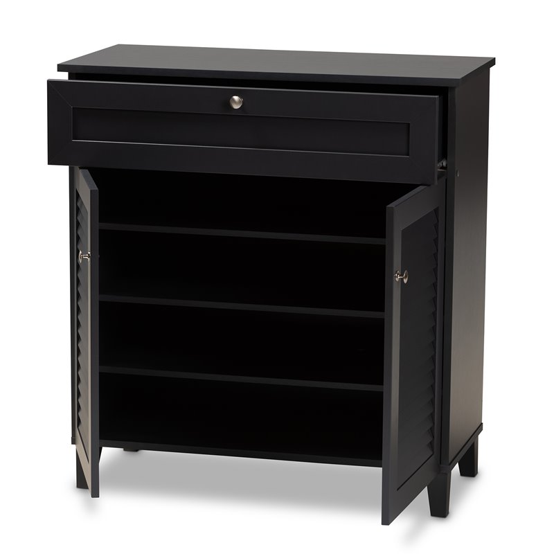 Bowery Hill Wood 4-Shelf and Drawer Shoe Cabinet in Dark Gray