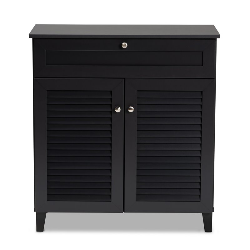 Bowery Hill Wood 4-Shelf and Drawer Shoe Cabinet in Dark Gray