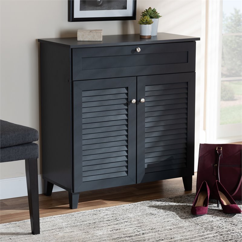 Bowery Hill Wood 4-Shelf and Drawer Shoe Cabinet in Dark Gray
