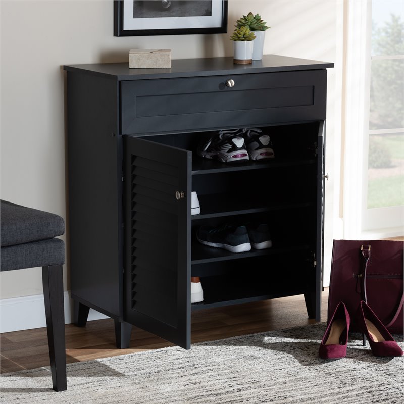 Bowery Hill Wood 4-Shelf and Drawer Shoe Cabinet in Dark Gray