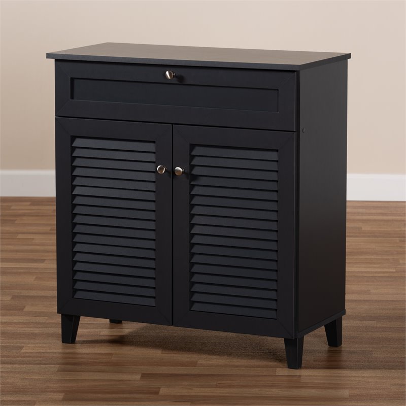 Bowery Hill Wood 4-Shelf and Drawer Shoe Cabinet in Dark Gray