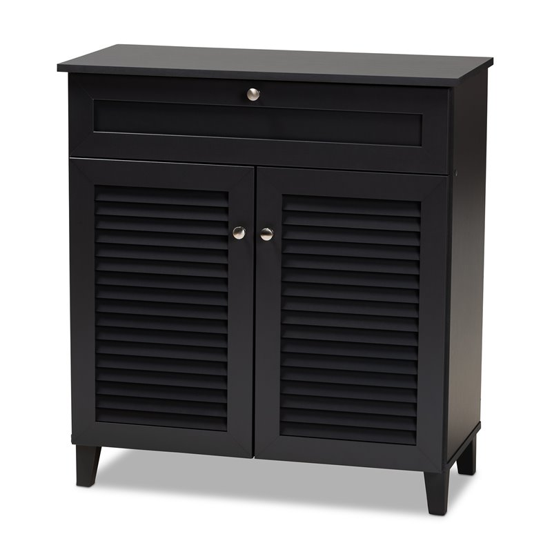 Bowery Hill Wood 4-Shelf and Drawer Shoe Cabinet in Dark Gray