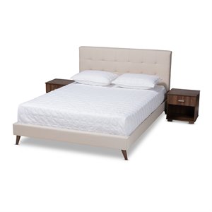 bowery hill full size beige platform bed with two nightstands