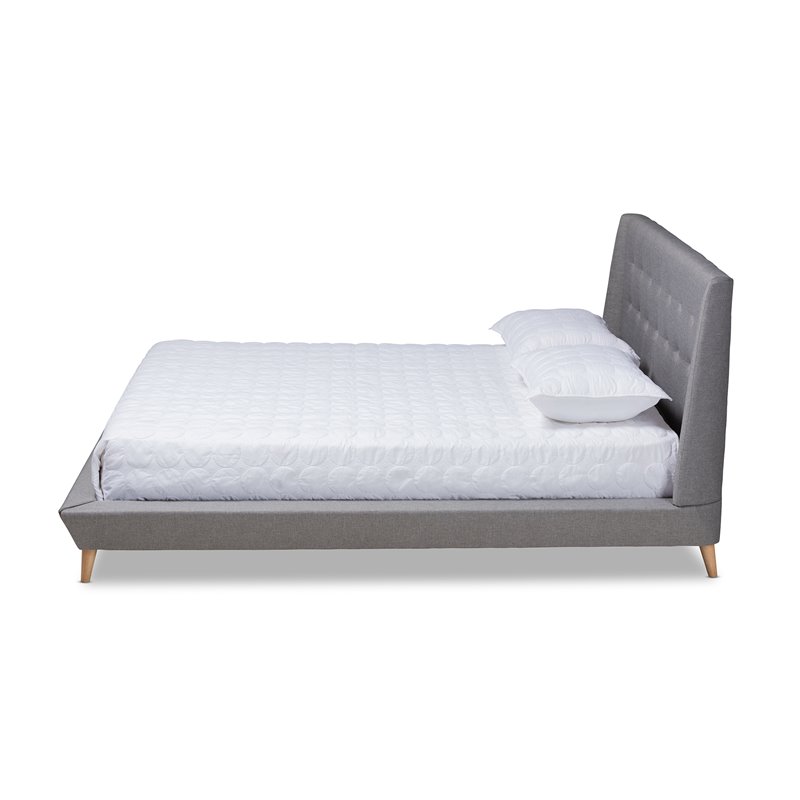 Bowery Hill King Size Grey Upholstered  Wingback Platform Bed