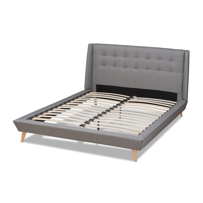 Bowery Hill King Size Grey Upholstered  Wingback Platform Bed
