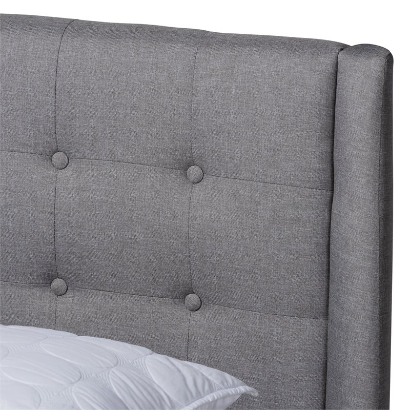 Bowery Hill King Size Grey Upholstered  Wingback Platform Bed