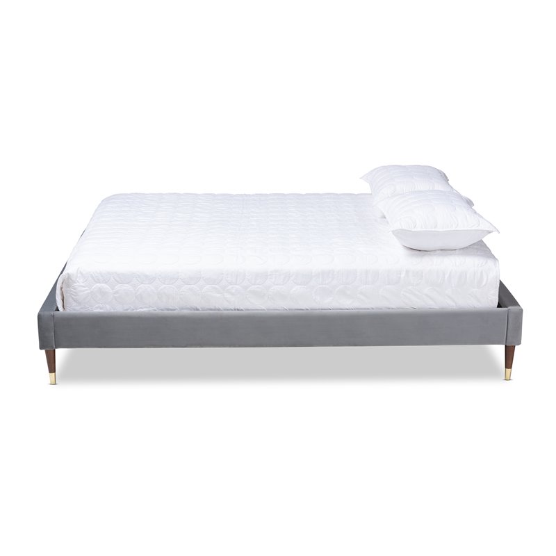 Bowery Hill Mid-Century Velvet Upholstered Wood Platform Full Bed in Gray