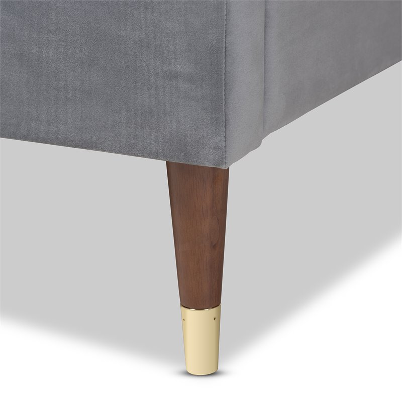 Bowery Hill Mid-Century Velvet Upholstered Wood Platform Full Bed in Gray