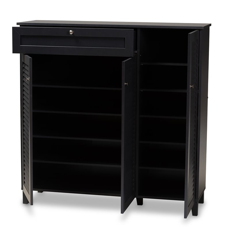 Bowery Hill Contemporary Wood 11-Shelf and Drawer Shoe Cabinet in Dark Gray