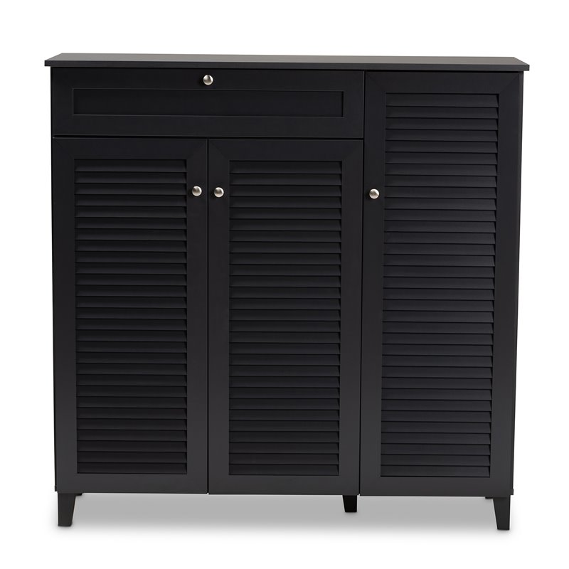 Bowery Hill Contemporary Wood 11-Shelf and Drawer Shoe Cabinet in Dark Gray