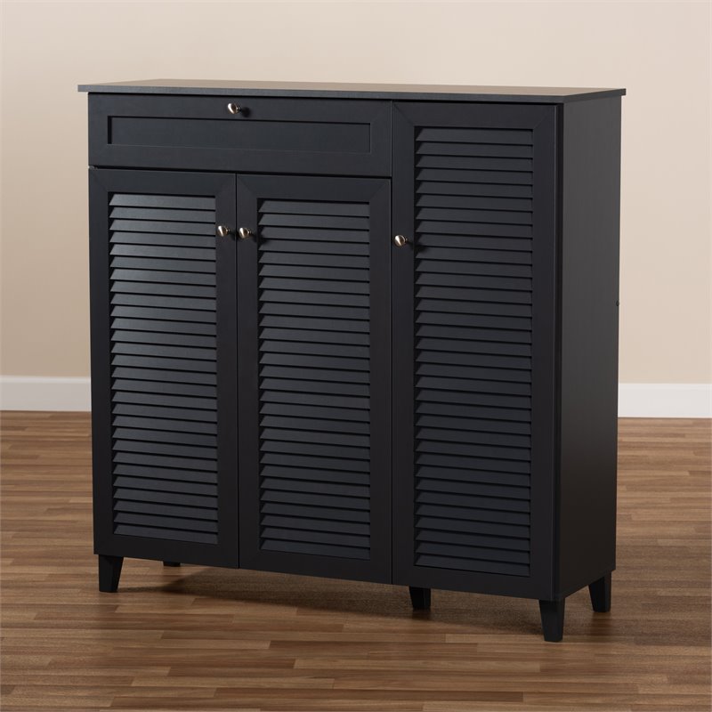 Bowery Hill Contemporary Wood 11-Shelf and Drawer Shoe Cabinet in Dark Gray