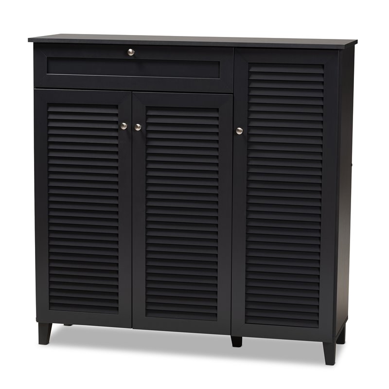 Bowery Hill Contemporary Wood 11-Shelf and Drawer Shoe Cabinet in Dark Gray