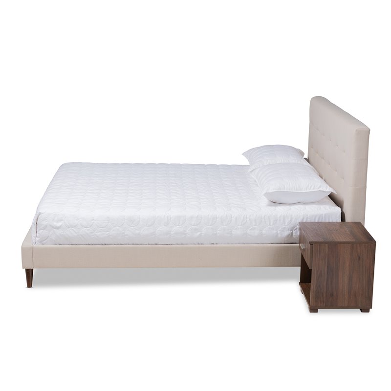 Bowery Hill Queen Size Beige Platform Bed with Two Nightstands