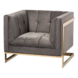 Bowery Hill 17.3&quot Modern Velvet Button Tufted Accent Chair in Gray/Gold
