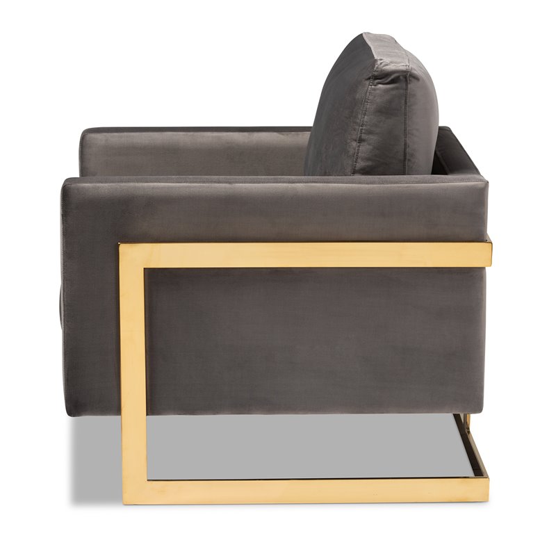 Bowery Hill Velvet Fabric with Gold Finish Accent Chair in Gray