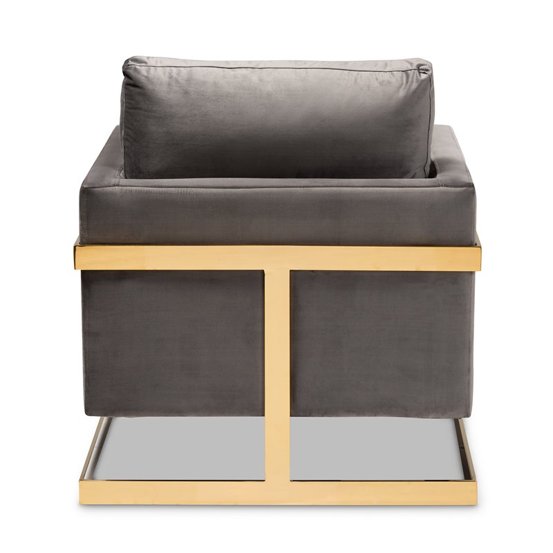 Bowery Hill Velvet Fabric with Gold Finish Accent Chair in Gray