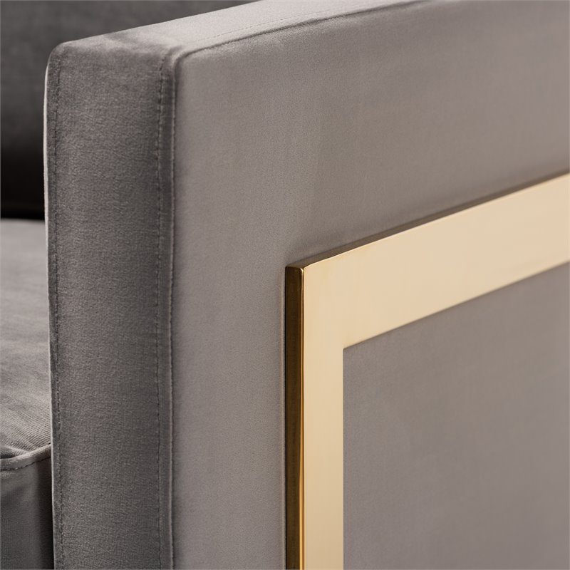 Bowery Hill Velvet Fabric with Gold Finish Accent Chair in Gray