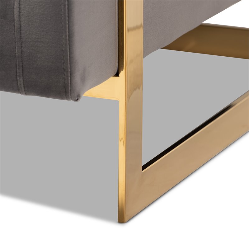 Bowery Hill Velvet Fabric with Gold Finish Accent Chair in Gray