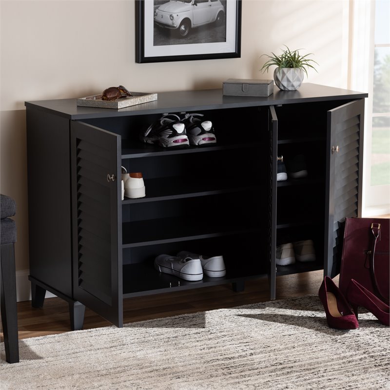 Bowery Hill Contemporary Wood 8-Shelf Shoe Cabinet in Dark Gray