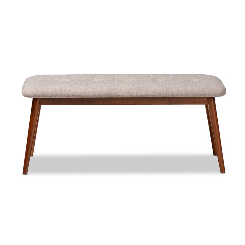 Bowery Hill Upholstered Wood Bench in Light Gray and Medium Oak