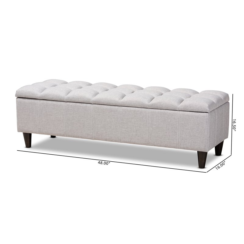 Bowery Hill Mid-Century Tufted Fabric and Wood Storage Ottoman in Gray Beige