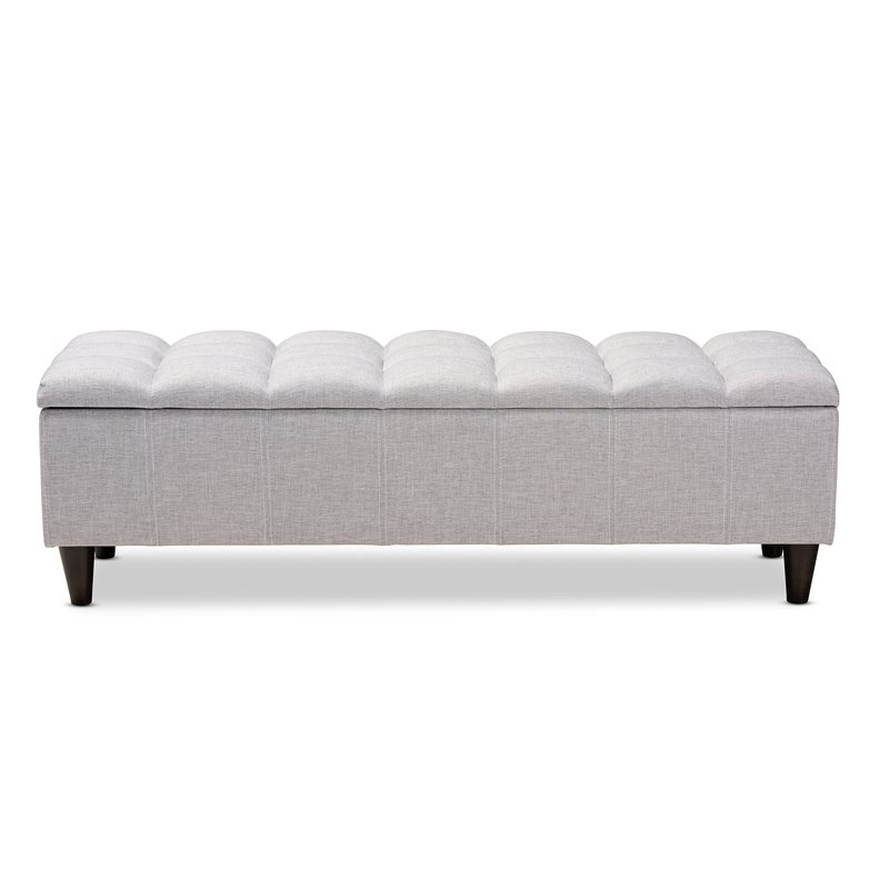 Bowery Hill Mid-Century Tufted Fabric and Wood Storage Ottoman in Gray Beige