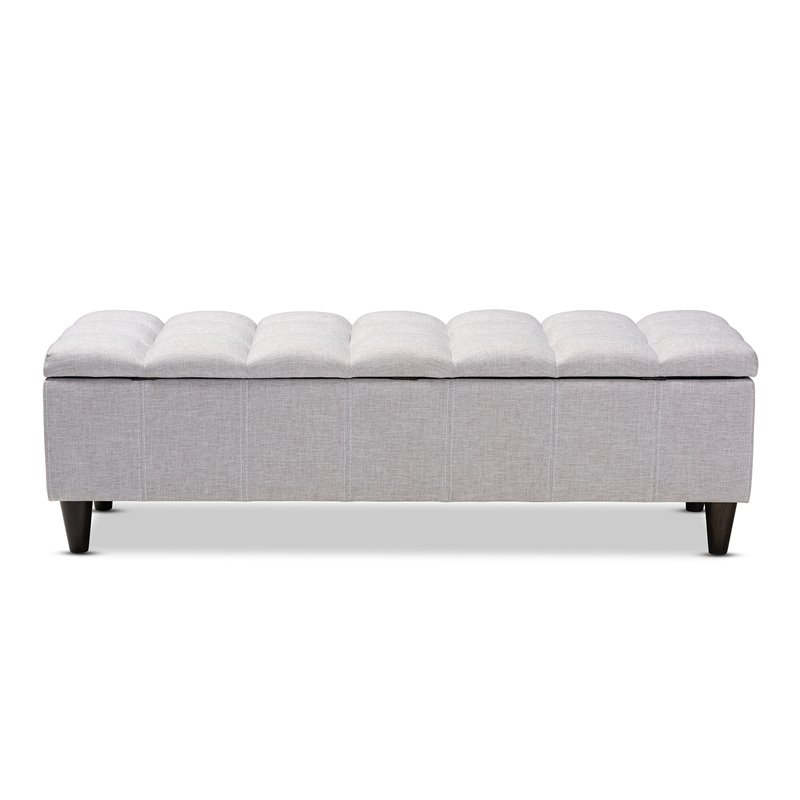 Bowery Hill Mid-Century Tufted Fabric and Wood Storage Ottoman in Gray Beige