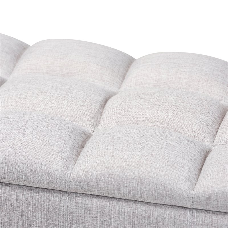 Bowery Hill Mid-Century Tufted Fabric and Wood Storage Ottoman in Gray Beige