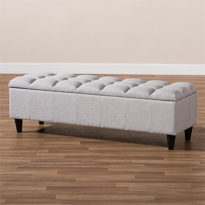 Bowery Hill Mid-Century Tufted Fabric and Wood Storage Ottoman in Gray Beige