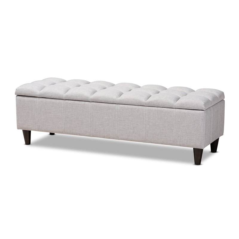 Bowery Hill Mid-Century Tufted Fabric and Wood Storage Ottoman in Gray Beige